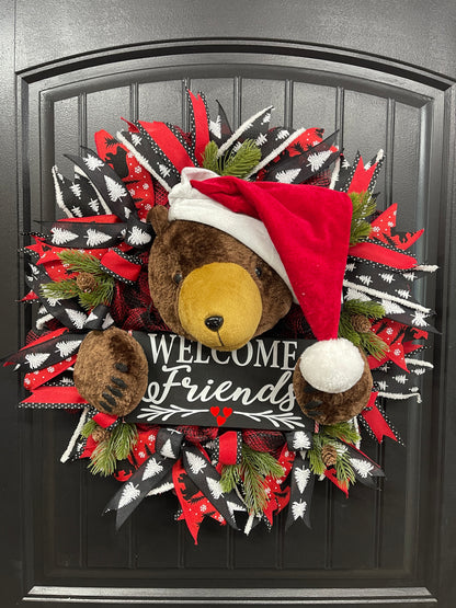 Beary Christmas Welcome Wreath, Mountain Cabin Decor, KatsCreationsNMore