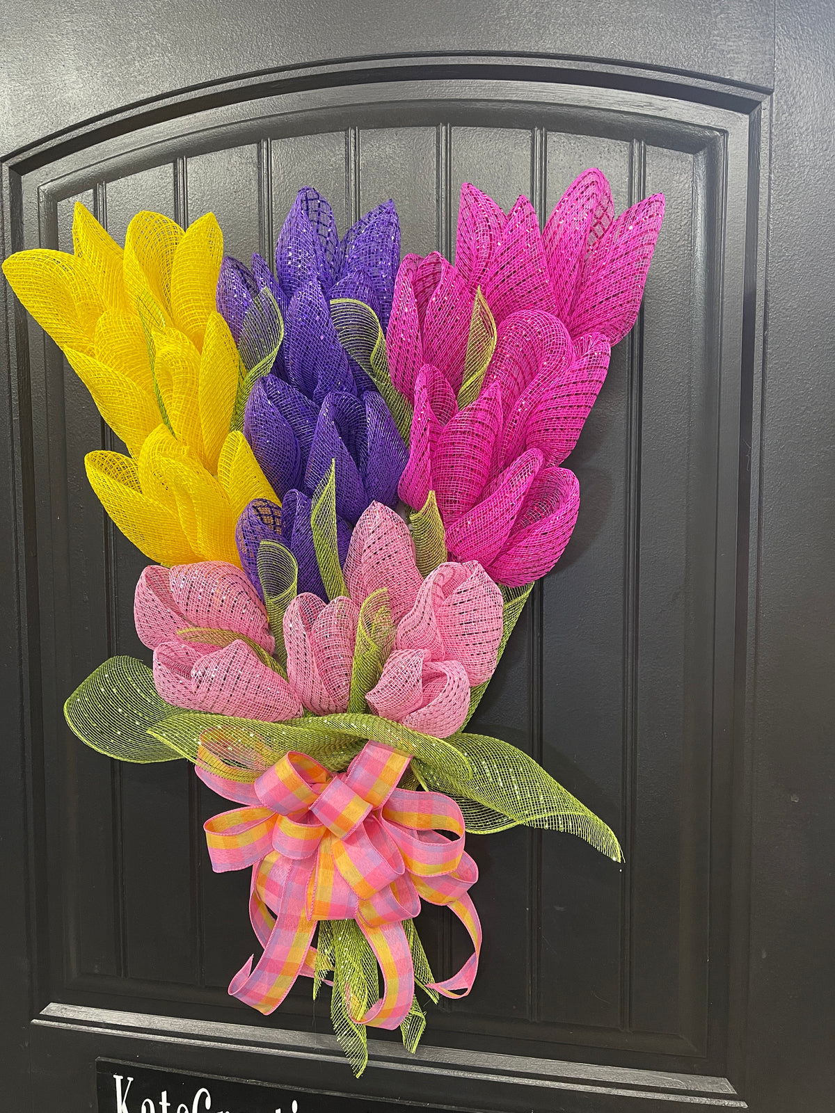 Spring Deco Mesh Tulip Bouquet Wreath, Floral Swag Front Door Decor, KatsCreationsNMore
