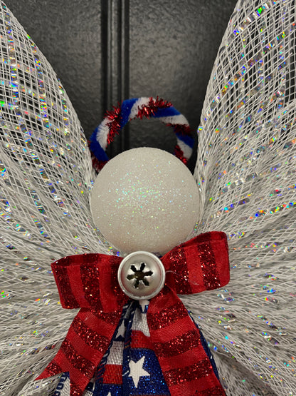 Limited Edition Patriotic Angel – America 250th Anniversary Decor, Liberty Angel Wreath Attachment, Red White Blue Deco Mesh Angel, 4th of July Door Decor, Faith Limited Edition Angel, KatsCreationsNMore