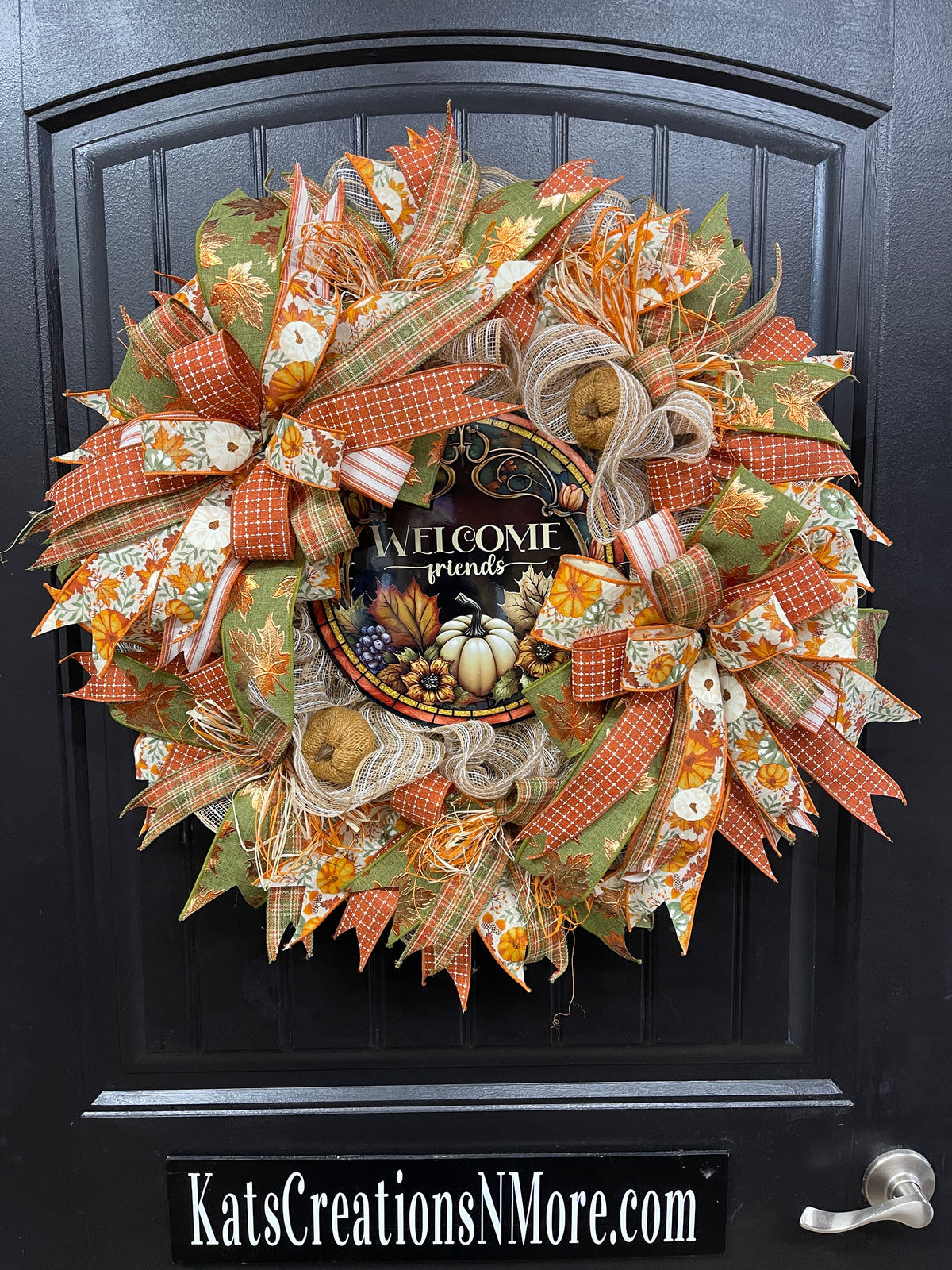 Rustic Welcome Friends Fall Pumpkin Wreath by KatsCreationsNMore