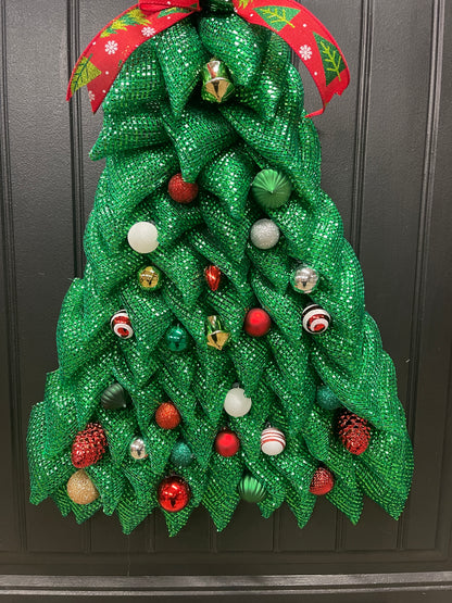 Traditional Christmas Tree Wreath, Holiday Front Door Decor, KatsCreationsNMore