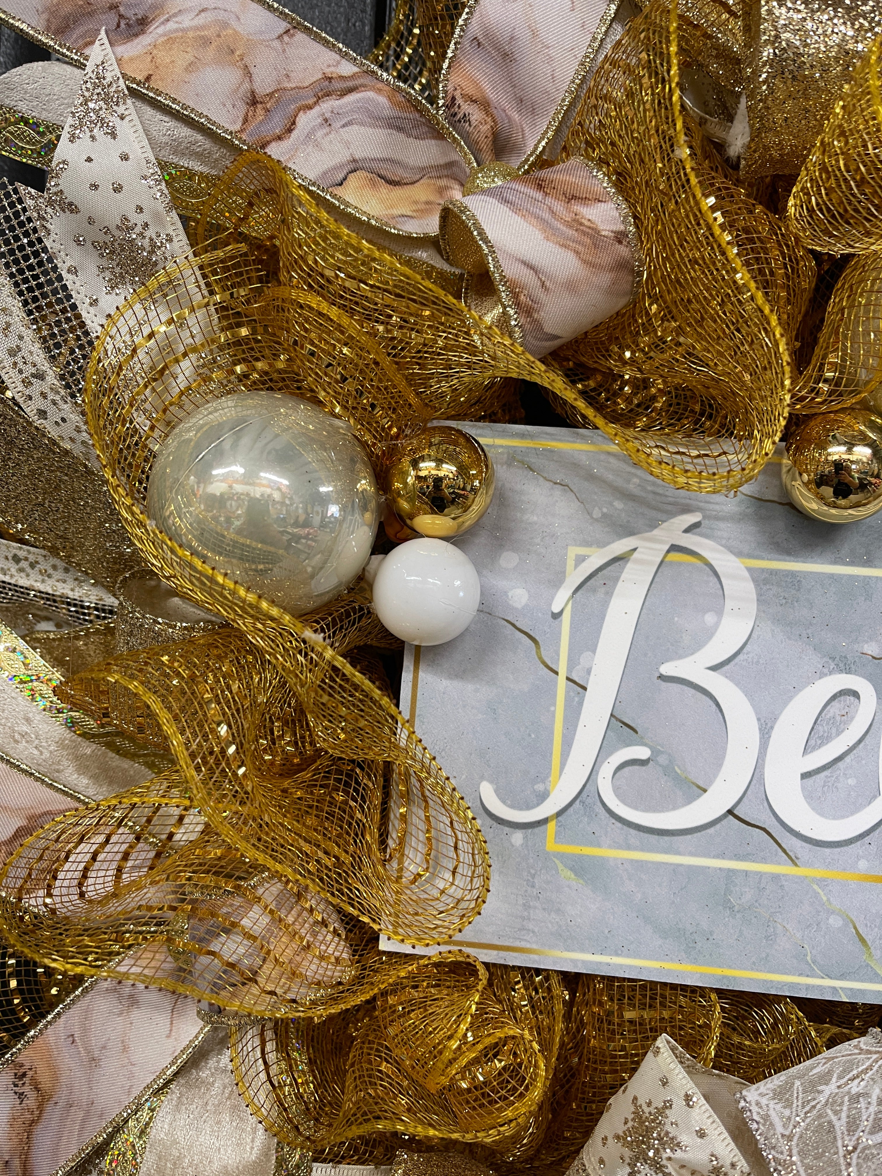 Gold Marble Believe Christmas Wreath, Metallic Holiday Front Door Decor, KatsCreationsNMore