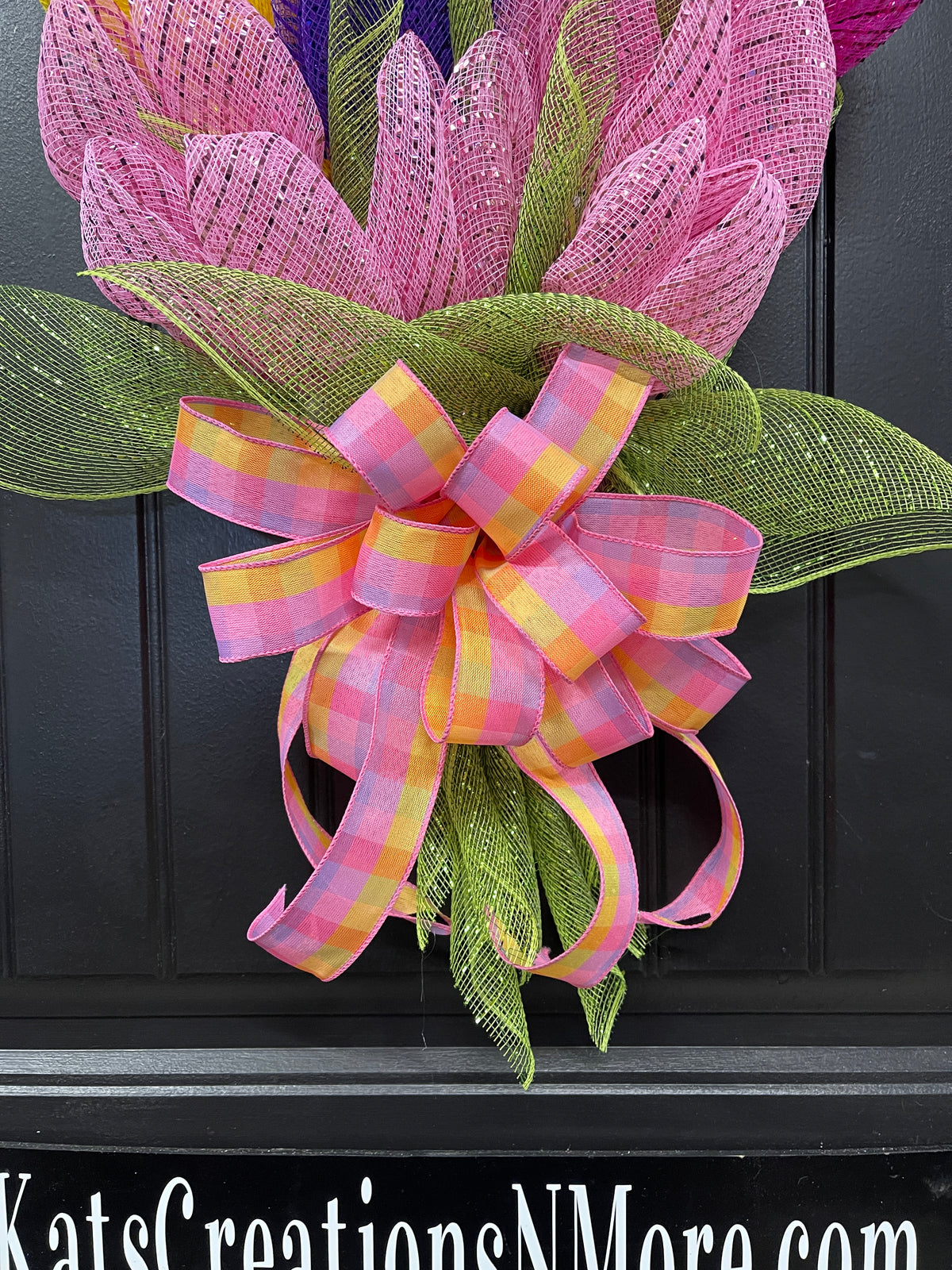 Spring Deco Mesh Tulip Bouquet Wreath, Floral Swag Front Door Decor, KatsCreationsNMore