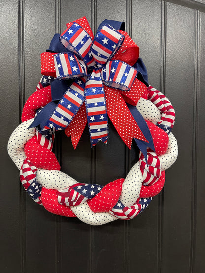 Fabric Braided Patriotic Wreath, Storm Door Home Decor, KatsCreationsNMore