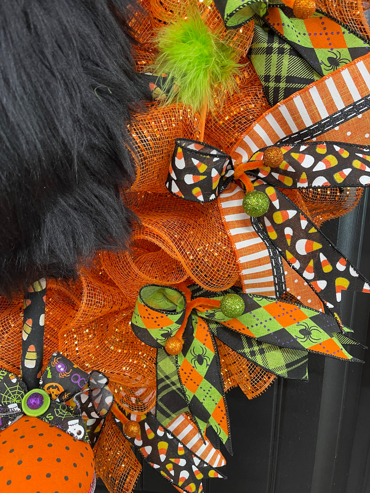 Halloween Monster Candy Corn Sucker Wreath, Seasonal Holiday Front Door Decor, KatsCreationsNMore