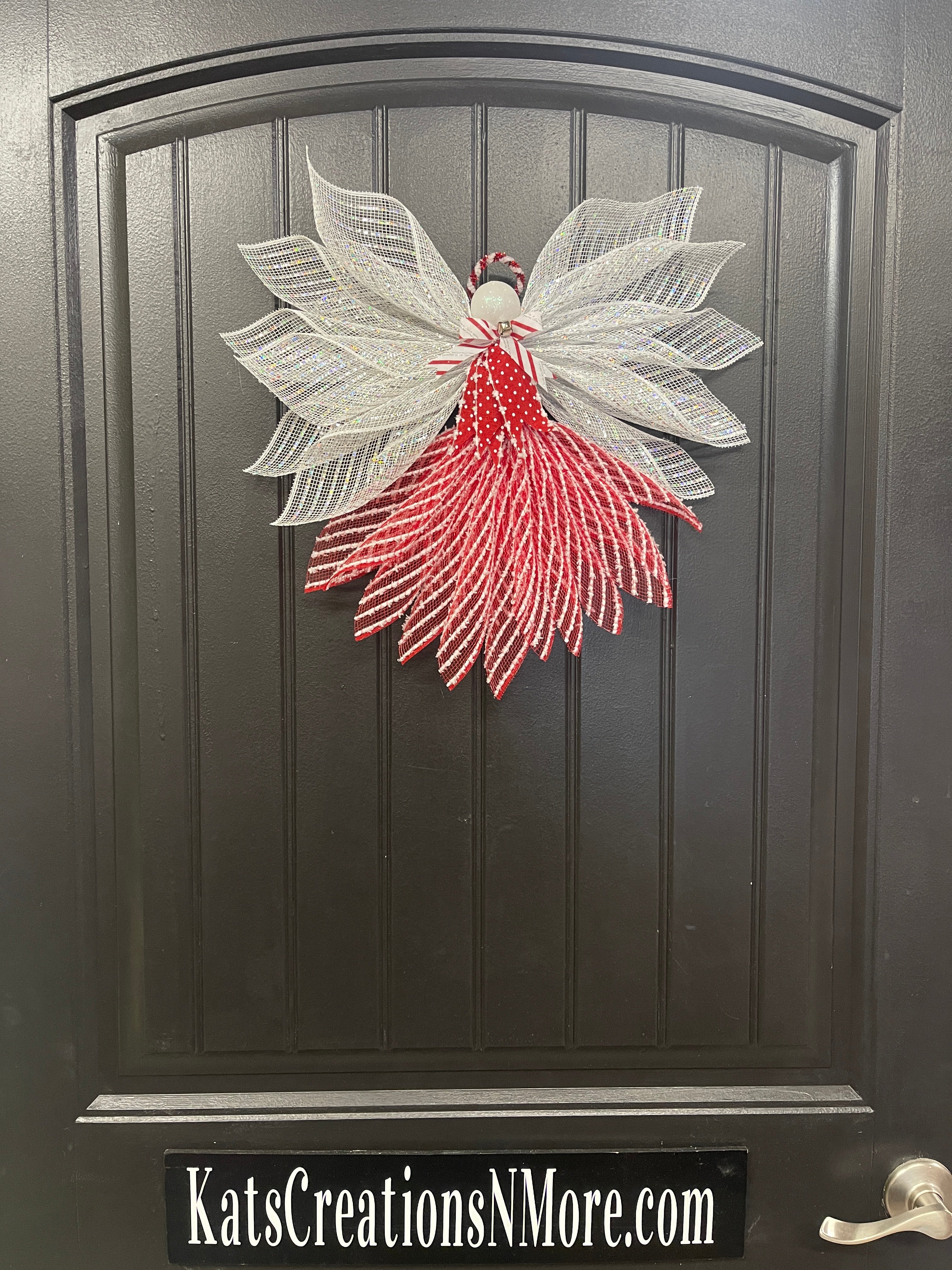 Peppermint Christmas Angel Tree Topper, Holiday Guardian Angel Wreath, Graveside Memorial, KatsCreationsNMore