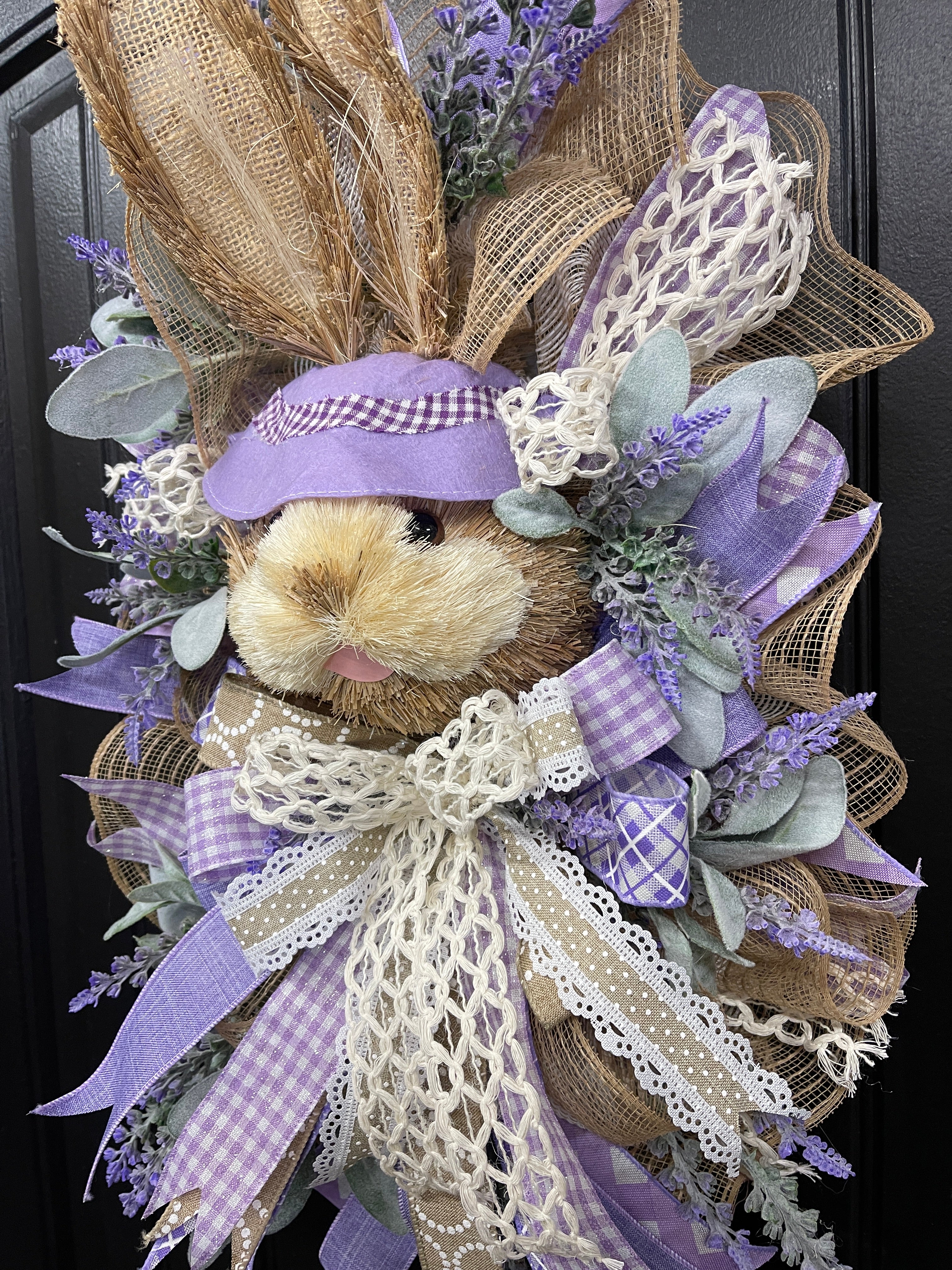 Spring Bunny Lavender Floral Swag, Easter Bunny Front Door Decor, Baby Shower Wall Decoration, KatsCreationsNMore