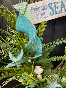Coastal Grapevine Wreath, Beach Cottage Front Door Decor, This Way to the Seashore, KatsCreationsNMore