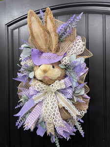 Spring Bunny Lavender Floral Swag, Easter Bunny Front Door Decor, Baby Shower Wall Decoration, KatsCreationsNMore