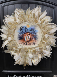 O Come Let Is Adore Him Christmas Wreath, Religious Front Door Winter Decor, Gift for Pastor, KatsCreationsNMore