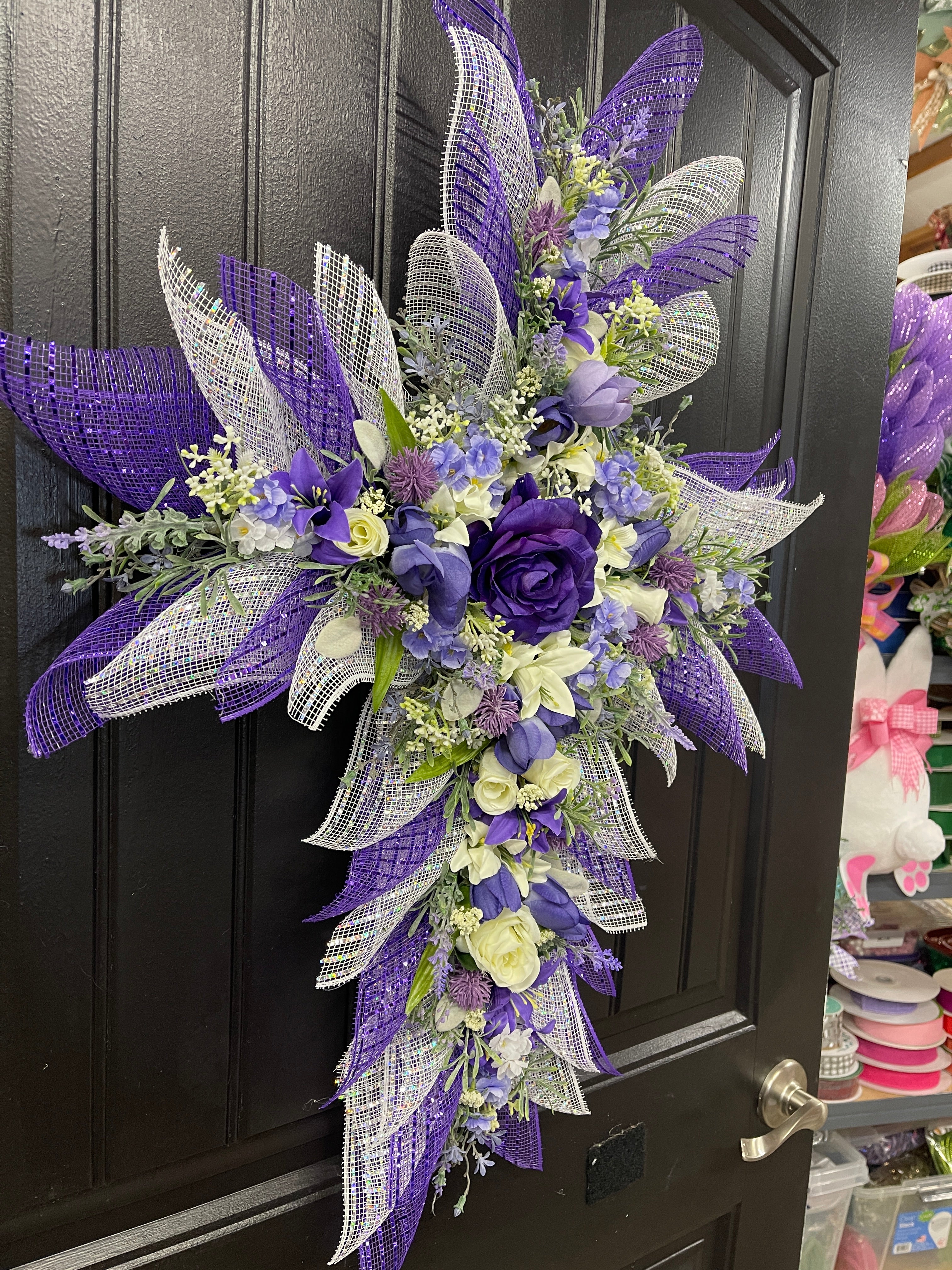 Purple Floral Cross Wreath