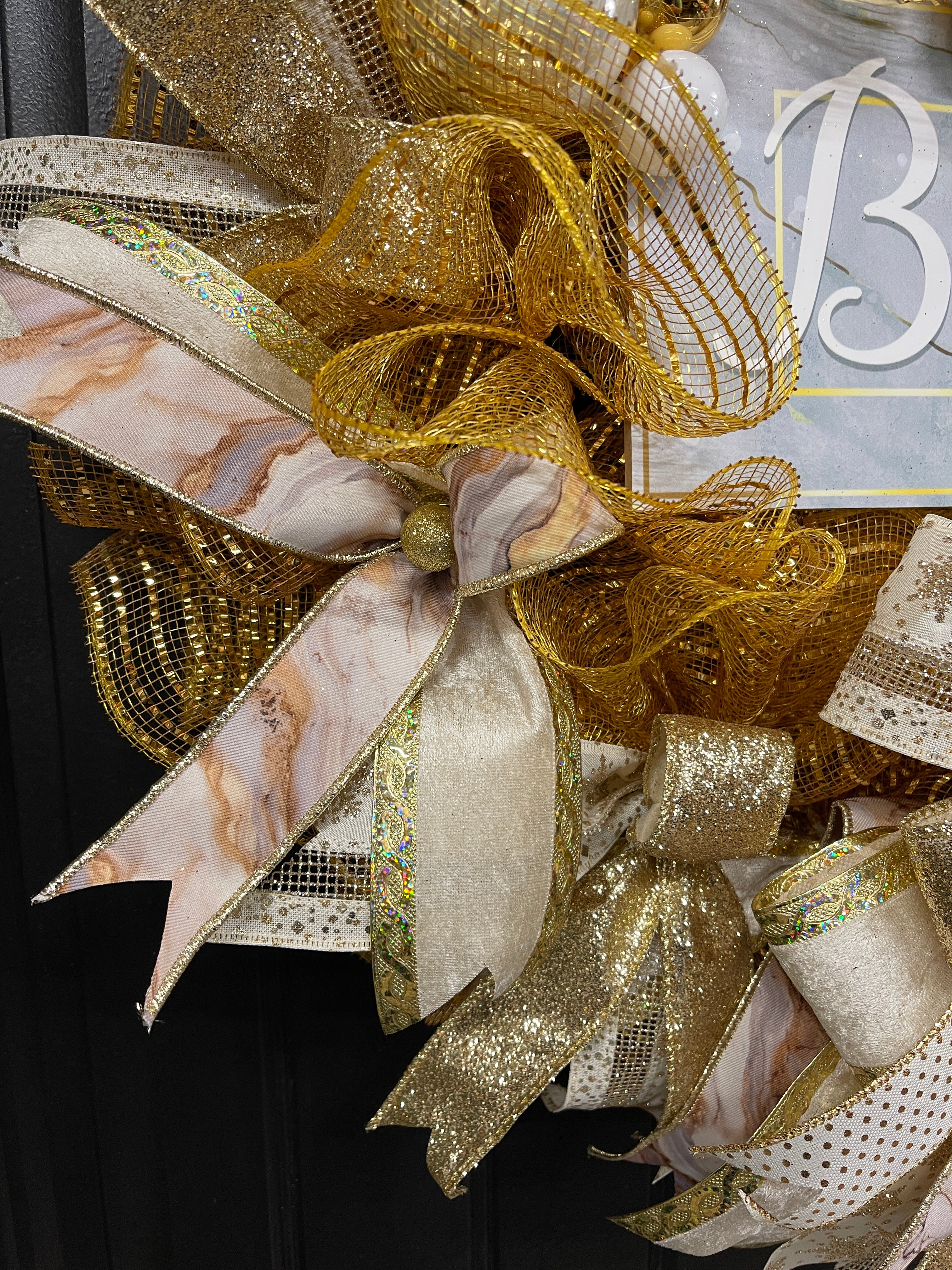 Gold Marble Believe Christmas Wreath, Metallic Holiday Front Door Decor, KatsCreationsNMore