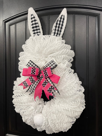 White Bunny Rabbit 2 Ways Wreath for Front Door, Spring Easter Everyday Decoration, KatsCreationsNMore
