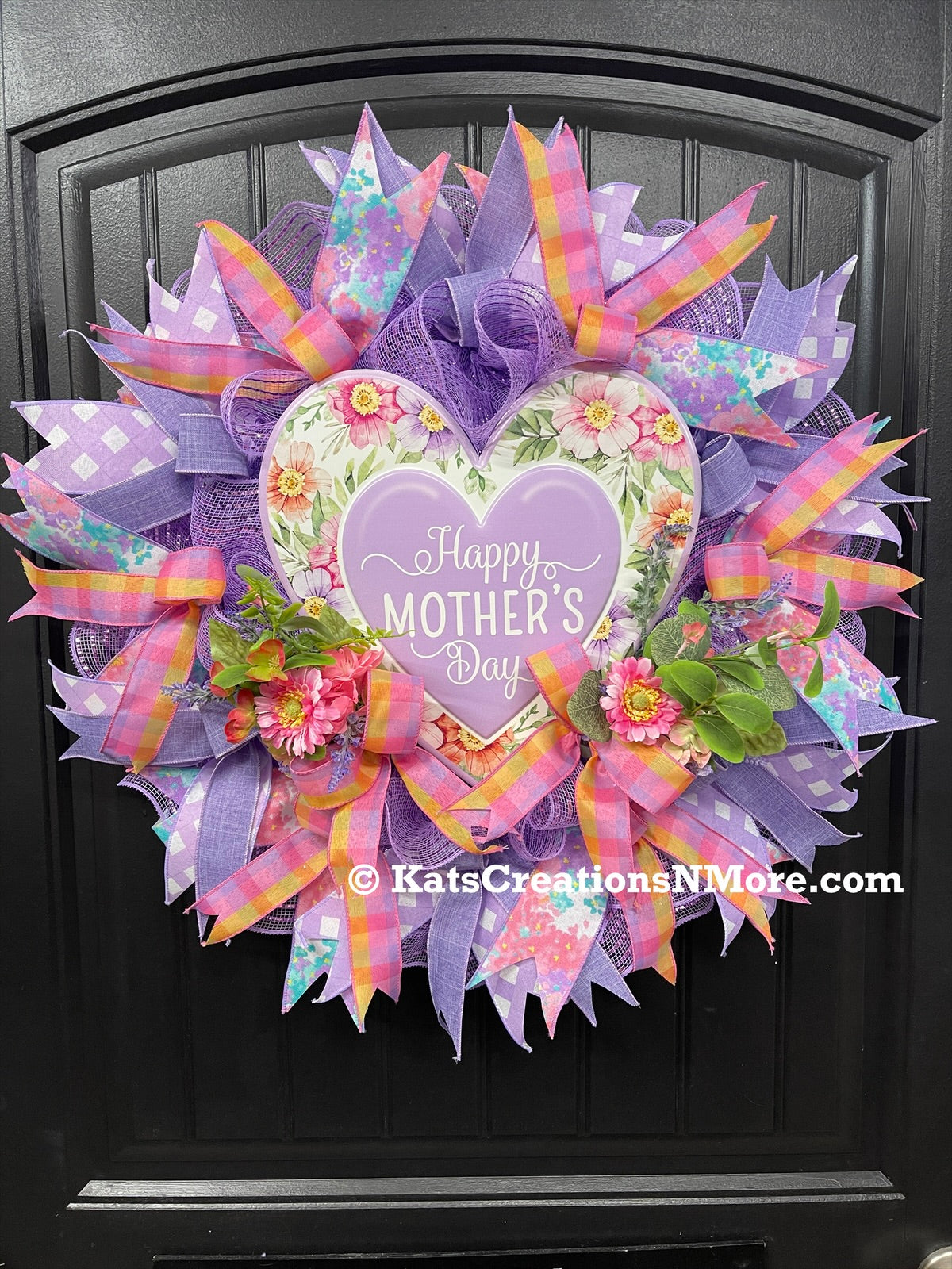Purple Floral Happy Mother’s Day Wreath, Gift for Mom, KatsCreationsNMore