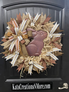 Country Rustic Chocolate Bunny Wreath, Farmhouse Easter Front Door Decor, KatsCreationsNMore