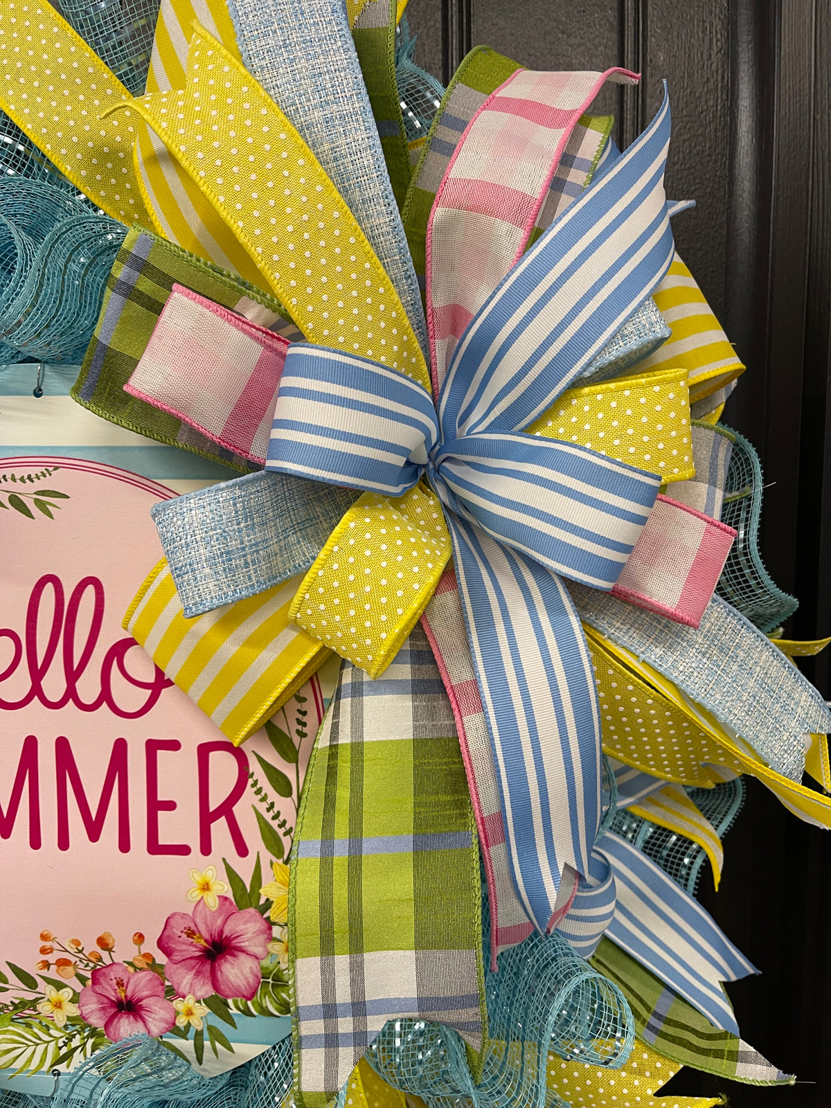 Hello Summer Wreath, Hibiscus Floral Front Door Decor, Beach House Decoration, KatsCreationsNMore