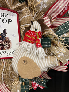 Up on the Coop Top Christmas Chicken Wreath, Farmhouse Country Xmas Front Door Decor, KatsCreationsNMore