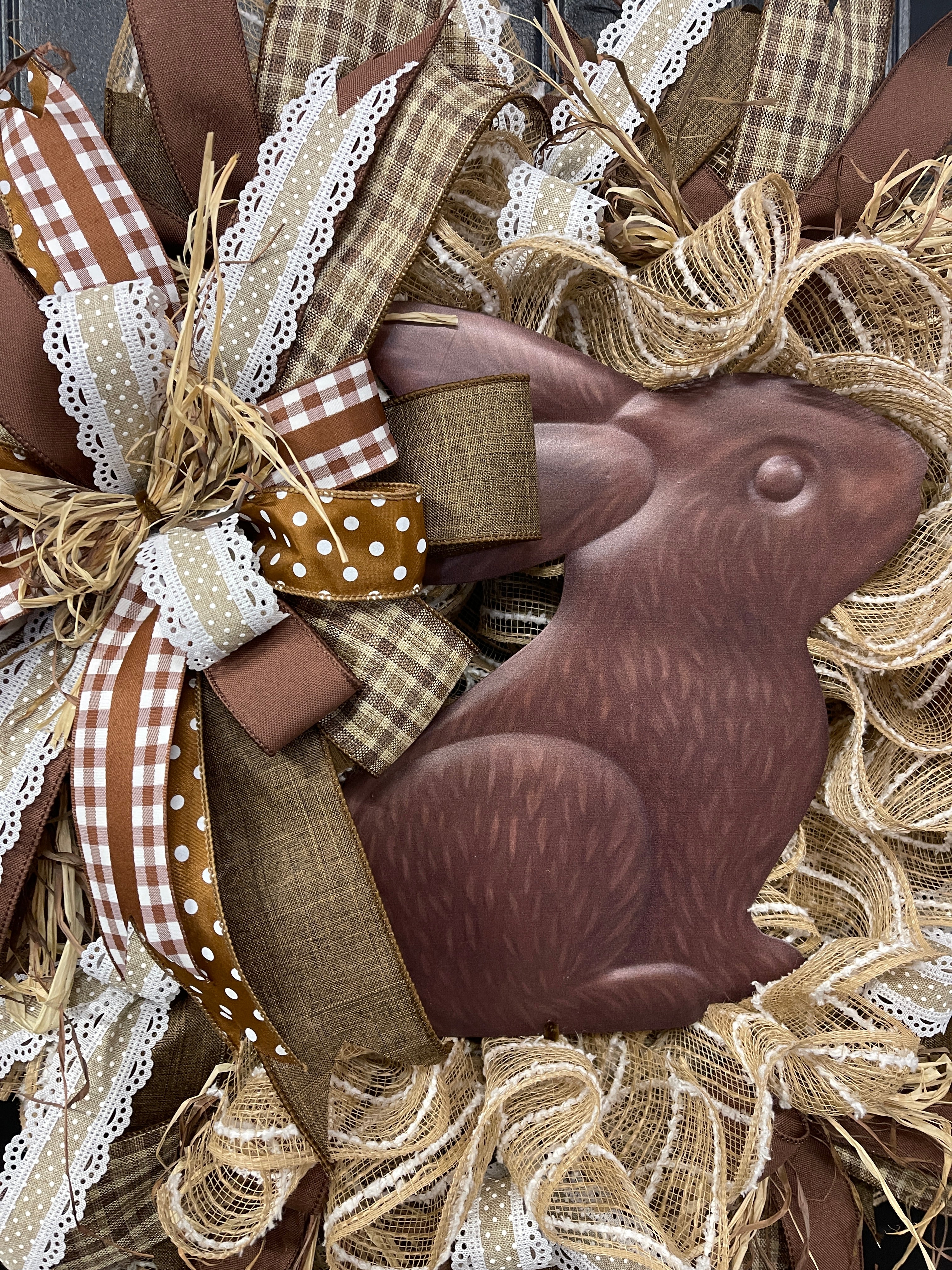 Country Rustic Chocolate Bunny Wreath, Farmhouse Easter Front Door Decor, KatsCreationsNMore