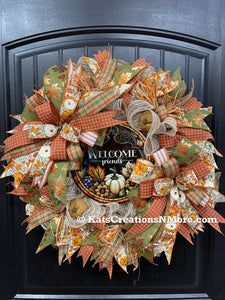 Rustic Welcome Friends Fall Pumpkin Wreath by KatsCreationsNMore