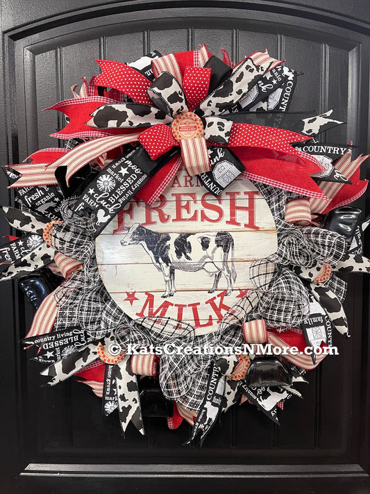 Farm Fresh Milk Cow Wreath, KatsCreationsNMore