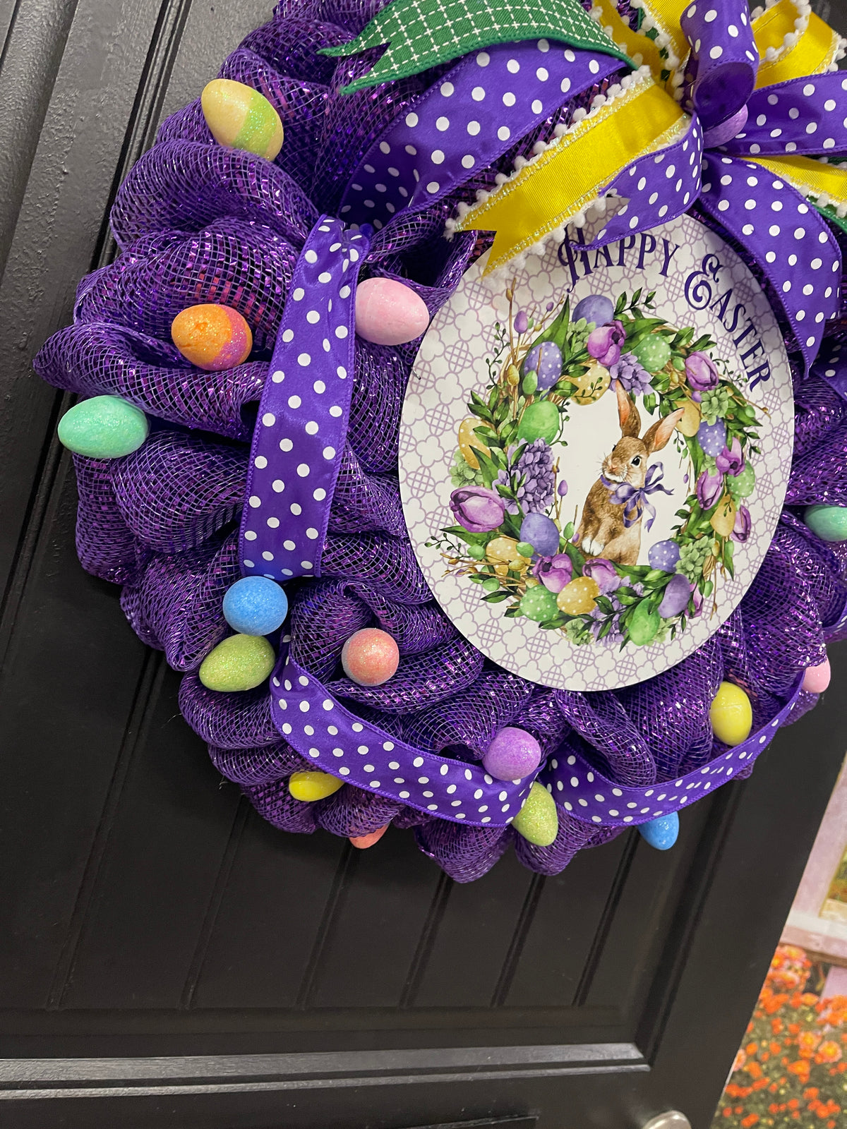 Happy Easter Bunny Egg Wreath, Spring Front Door Decor, KatsCreationsNMore