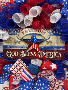 God Bless America Patriotic Wreath, Holiday Front Door Decor, KatsCreationsNMore