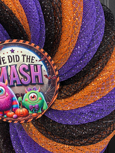 We Did the Mash Halloween Wreath – Monster Mash Spiral Deco Mesh Wreath in Orange, Black & Purple – Spooky Cute Door Decor - KatsCreationsNMore