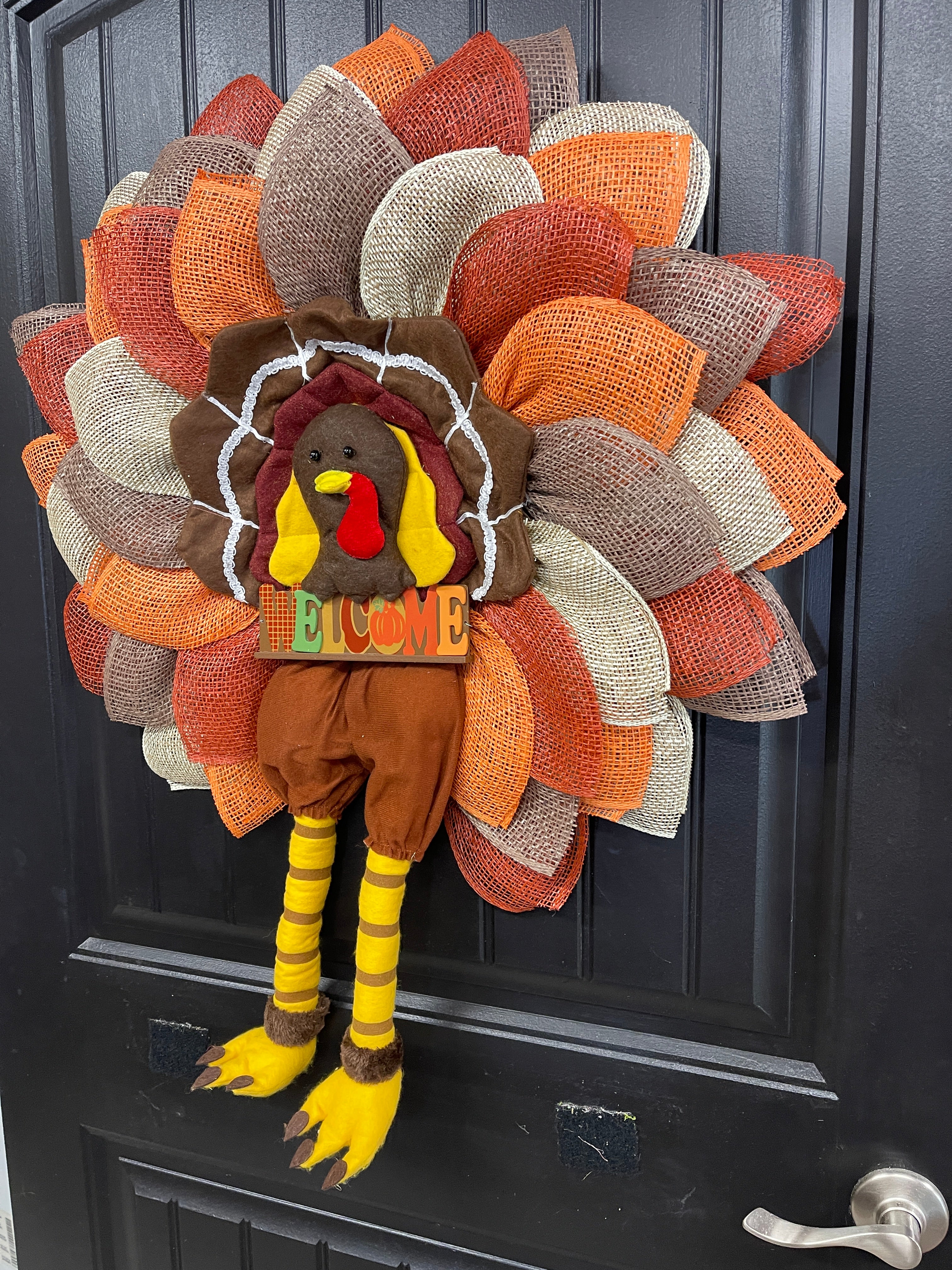 Storm Door Turkey Wreath – Flat Mesh Fall Door Decor with Welcome Sign – Thanksgiving Front Door Decoration by KatsCreationsNMore