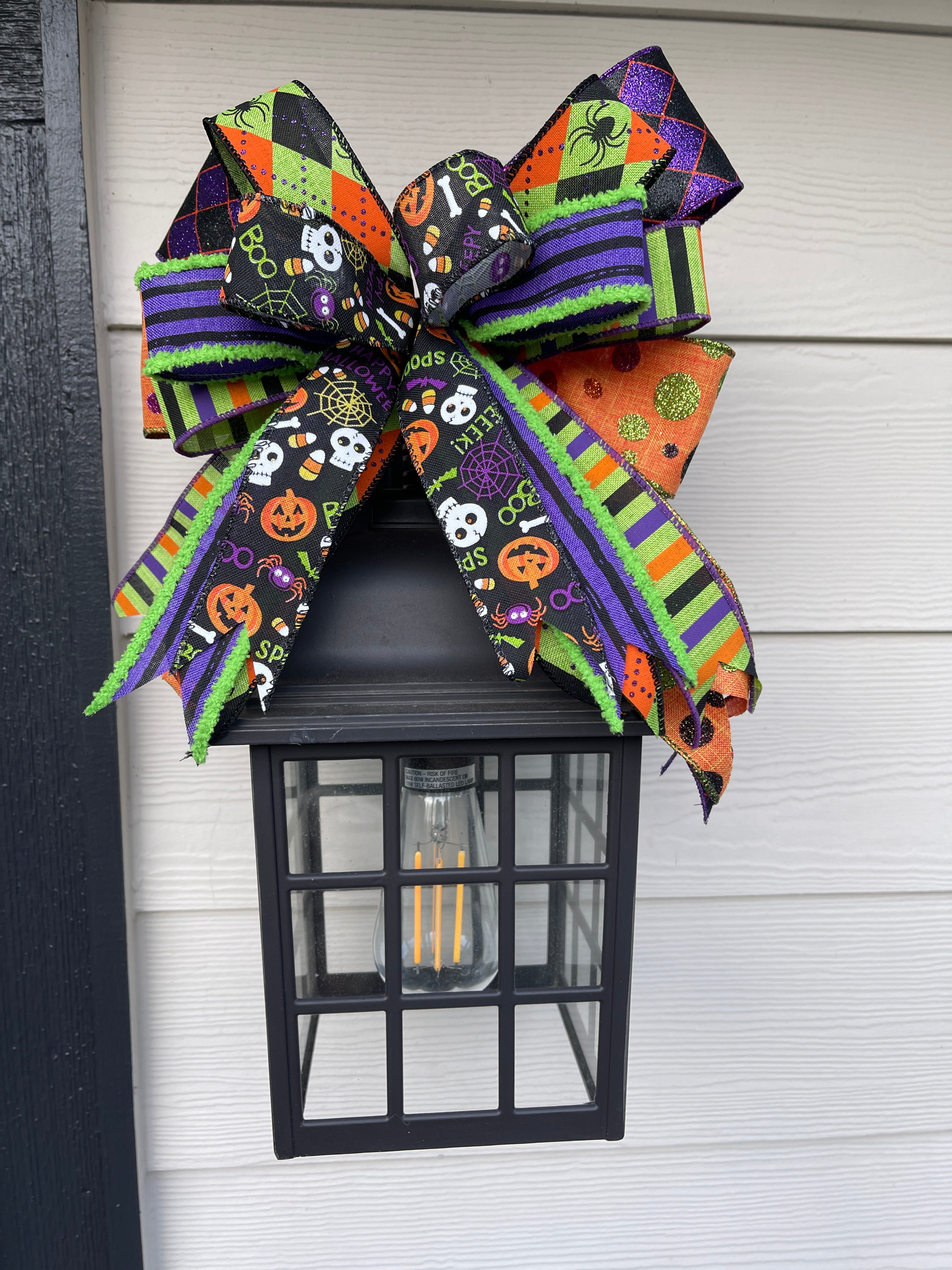 Halloween Bow Set, Mantle Bows, Carriage Light Decor, Fall Outdoor Decor, Stairway Bow Set
