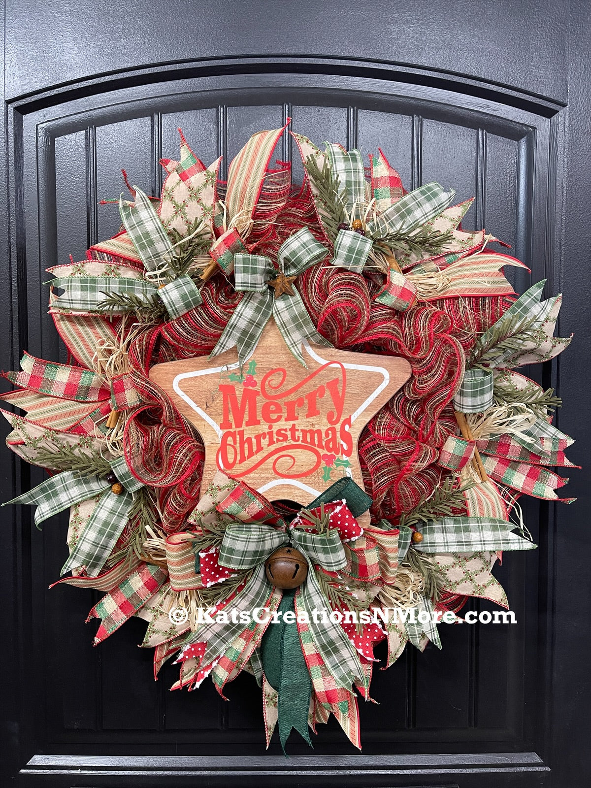 Rustic Country Merry Christmas Star Wreath, Primitive Holiday Front Door Decor, KatsCreationsNMore