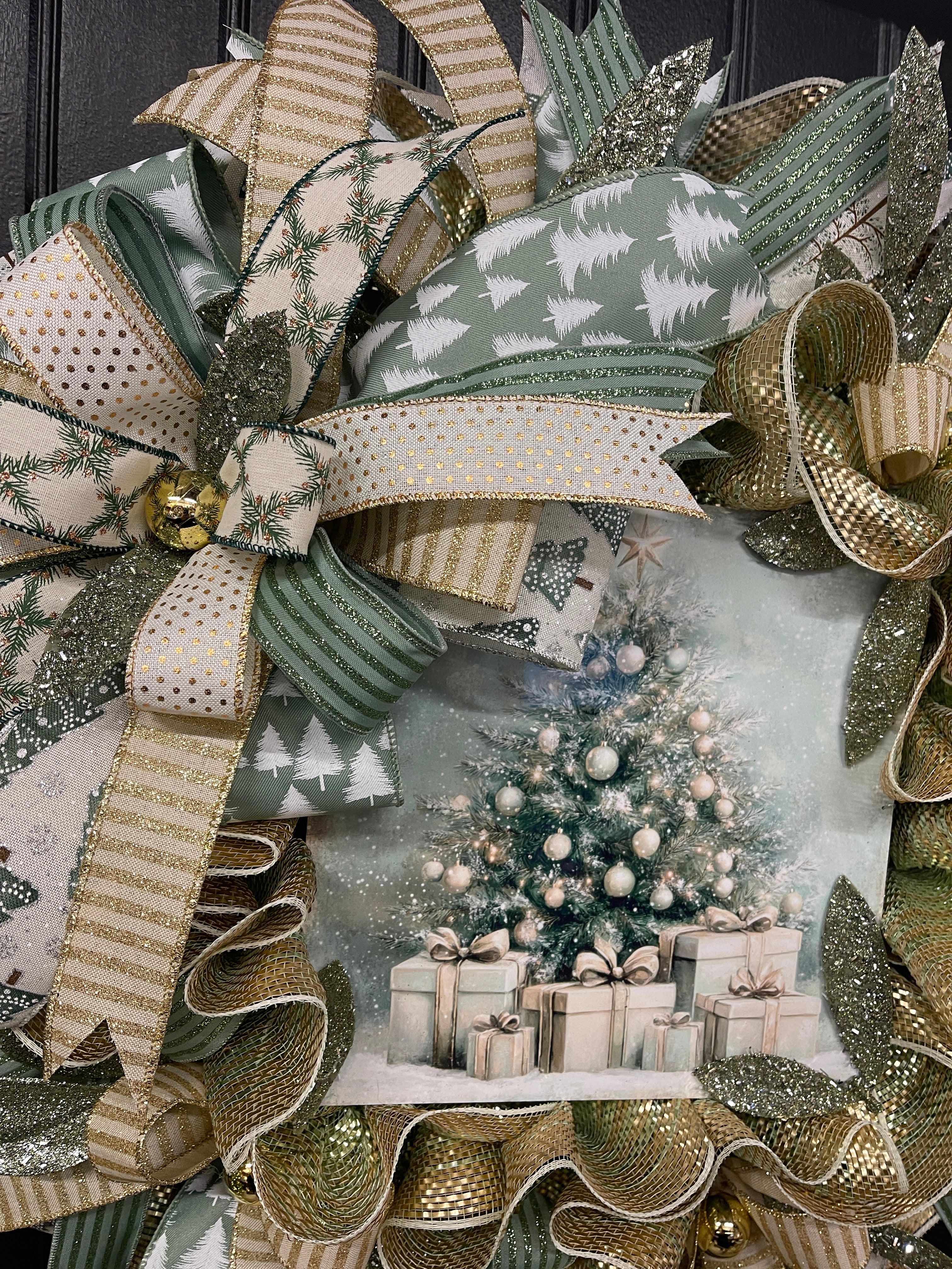 Sage & Champagne Gold Christmas Wreath — Elegant Winter Door Decor, KatsCreationsNMore