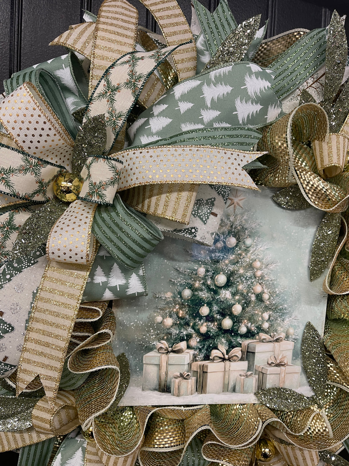 Sage & Champagne Gold Christmas Wreath — Elegant Winter Door Decor, KatsCreationsNMore
