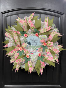 Spring Rose Floral Storm Door Wreath, Joshua 24:15 Religious Front Door Decor, KatsCreationsNMore