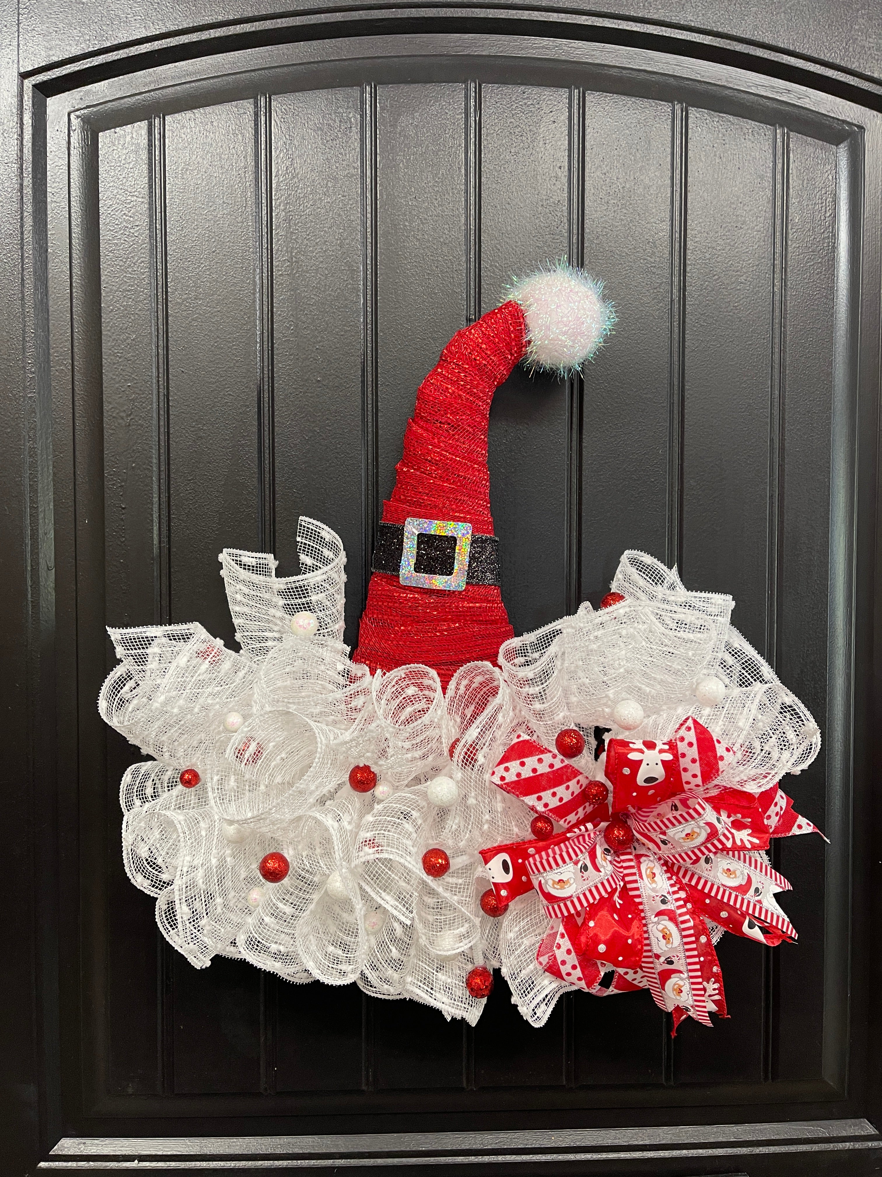 Santa’s Hat Wreath, Christmas Front Door Decor, KatsCreationsNMore