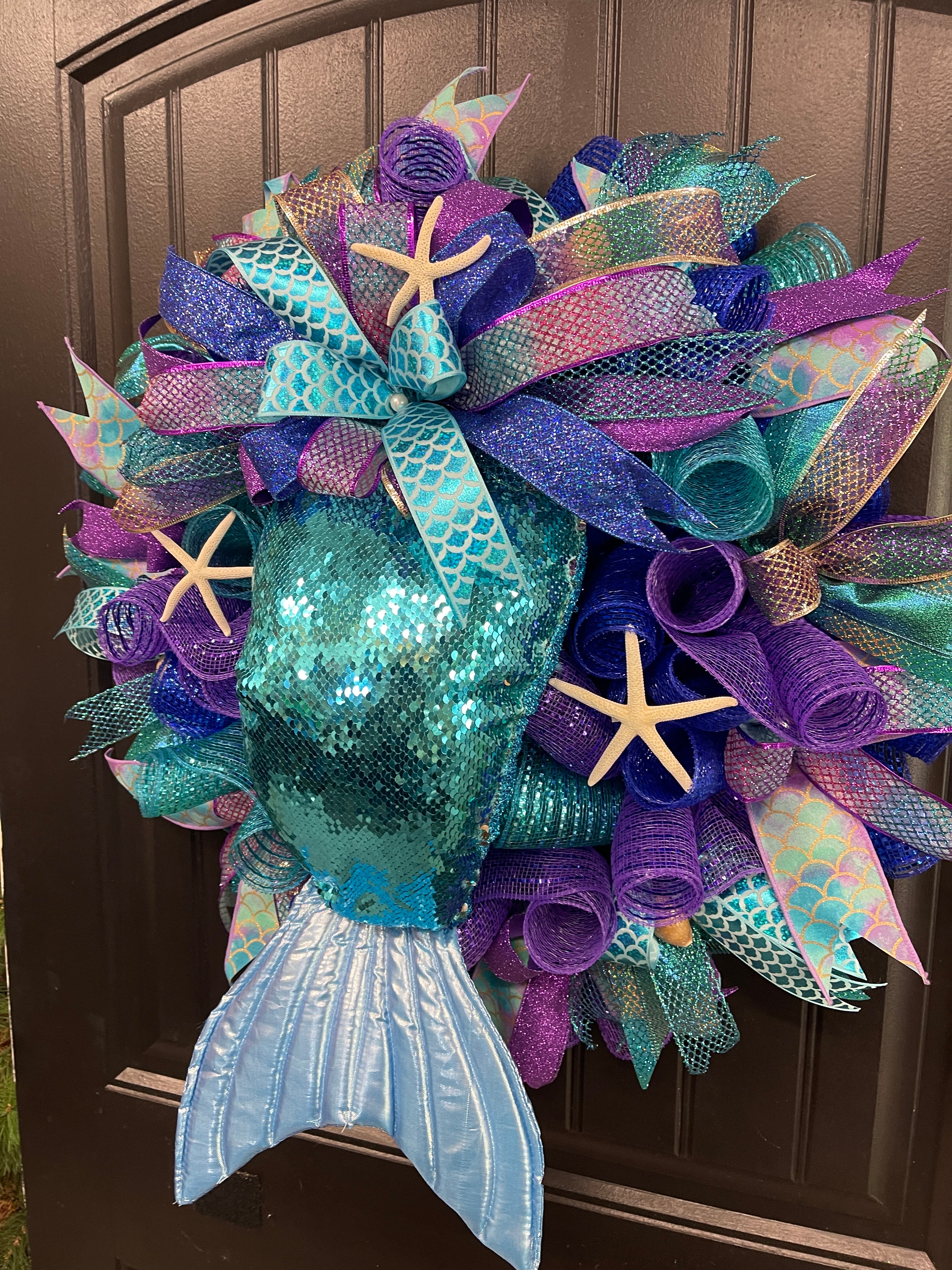 Mermaid Tail Beach Wreath, Coastal Summer Front Door Decor, KatsCreationsNMore