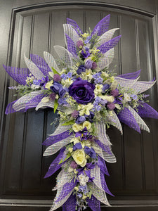 Purple Floral Cross Wreath