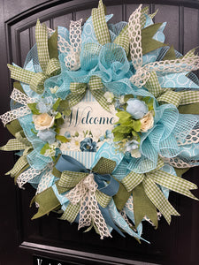 Spring Floral Welcome Wreath, Mothers Day Gift, KatsCreationsNMore