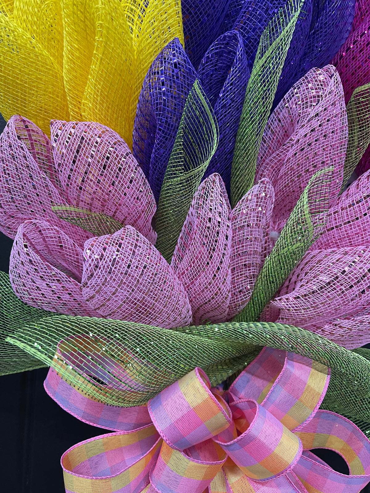Spring Deco Mesh Tulip Bouquet Wreath, Floral Swag Front Door Decor, KatsCreationsNMore