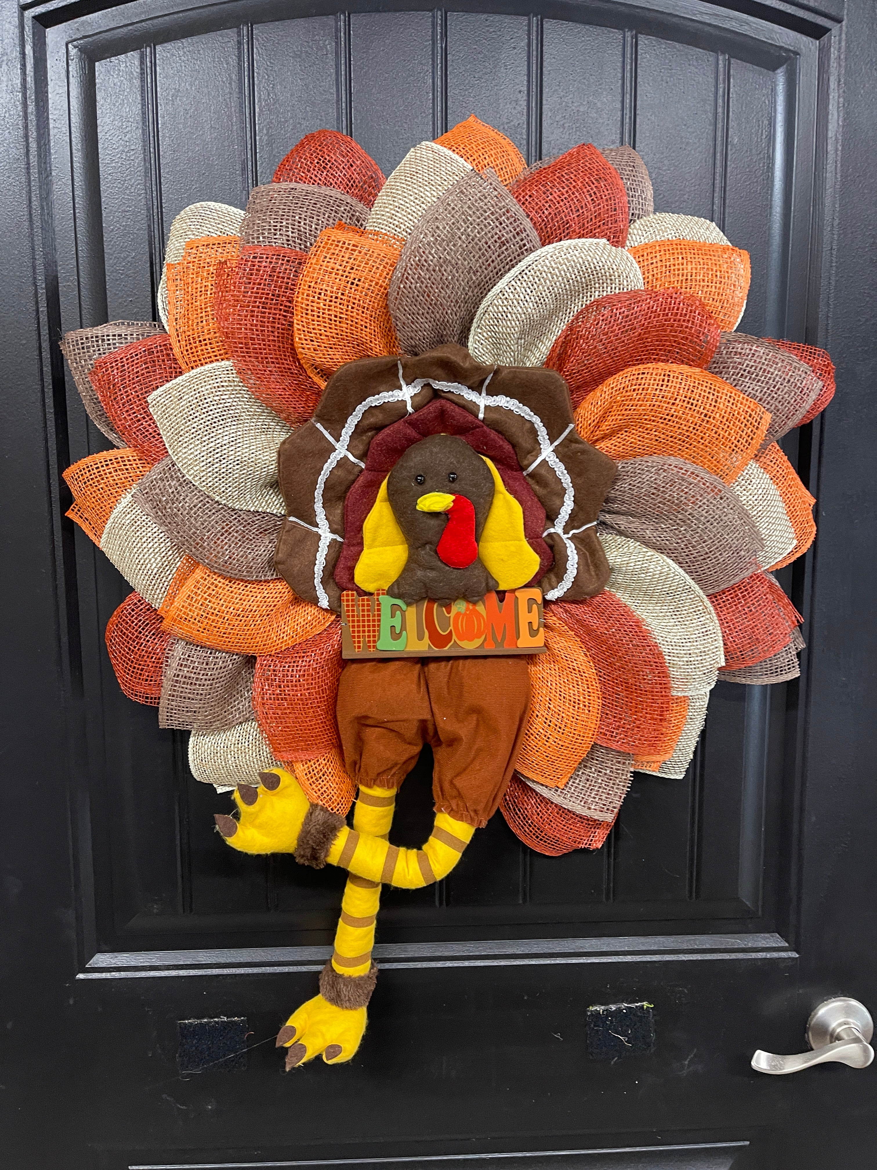 Storm Door Turkey Wreath – Flat Mesh Fall Door Decor with Welcome Sign – Thanksgiving Front Door Decoration by KatsCreationsNMore