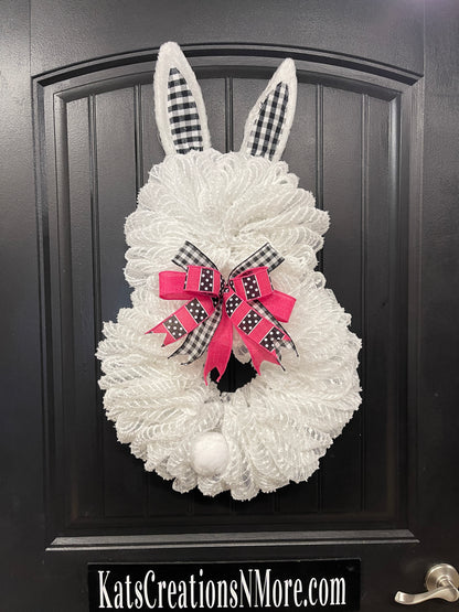White Bunny Rabbit 2 Ways Wreath for Front Door, Spring Easter Everyday Decoration, KatsCreationsNMore