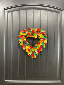 Colorful Felt Leaf Heart Wreath – 14” Fall Storm Door Wreath – Autumn Decor – Handmade Heart-Shaped Wreath – Cozy Seasonal Home Accent, KatsCreationsNMore