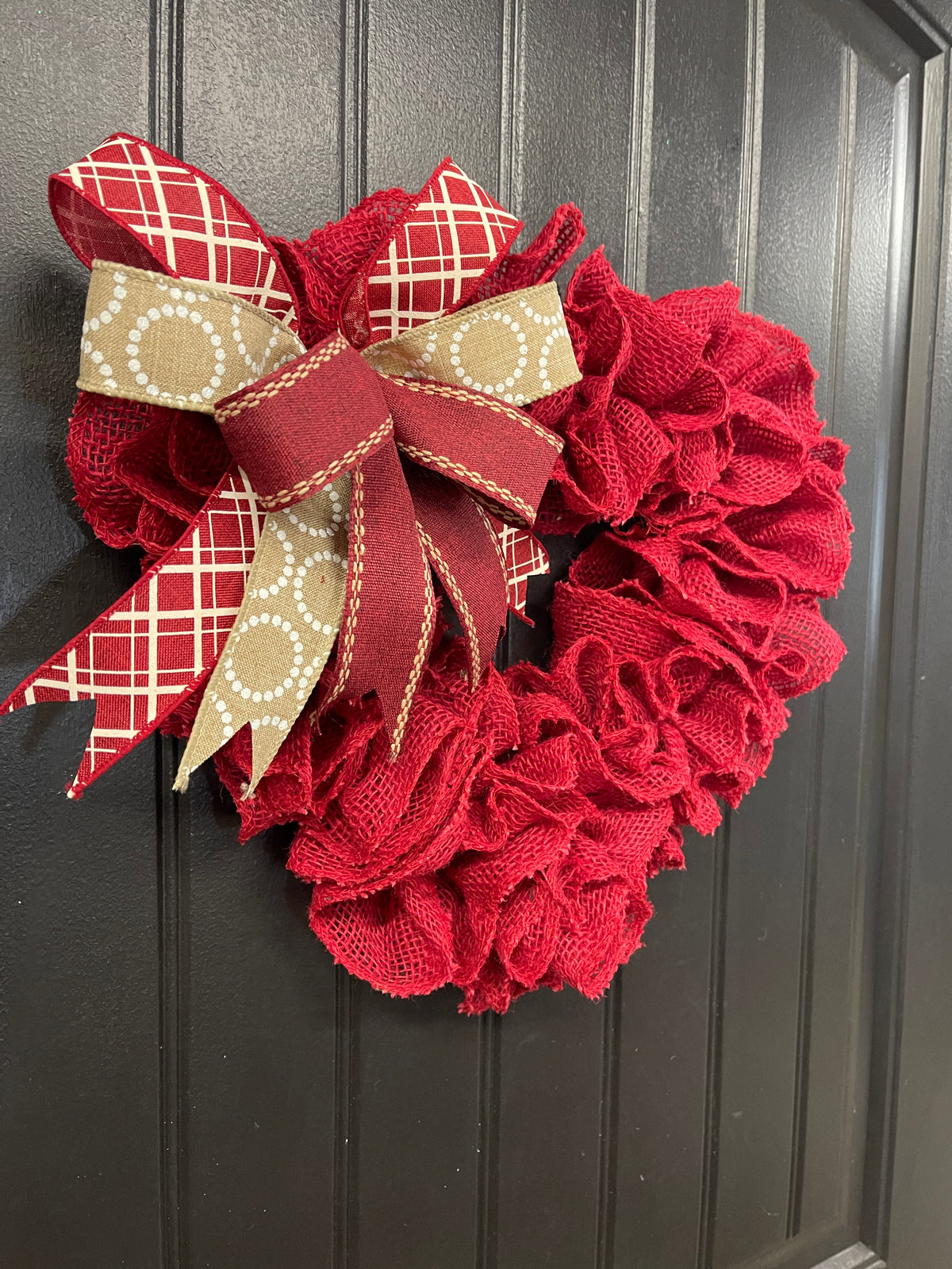 Heart-Shaped Red Burlap Wreath with Interchangeable Bows – Patriotic, Christmas & Everyday Options, KatsCreationsNMore