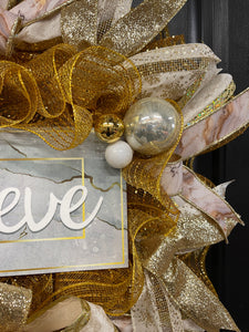 Gold Marble Believe Christmas Wreath, Metallic Holiday Front Door Decor, KatsCreationsNMore