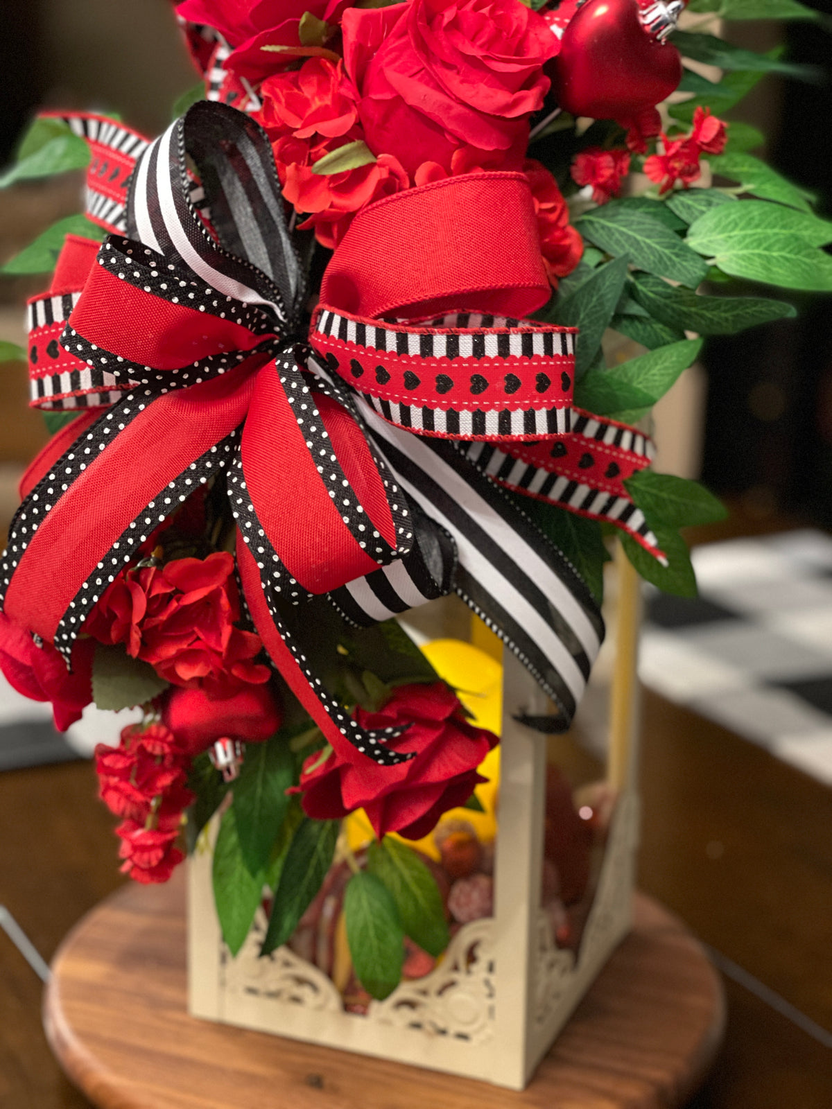 ❤️ Valentine’s Day Lantern Swag | Romantic Red Rose Décor | Lantern or Pillar Swag | KatsCreationsNMore
