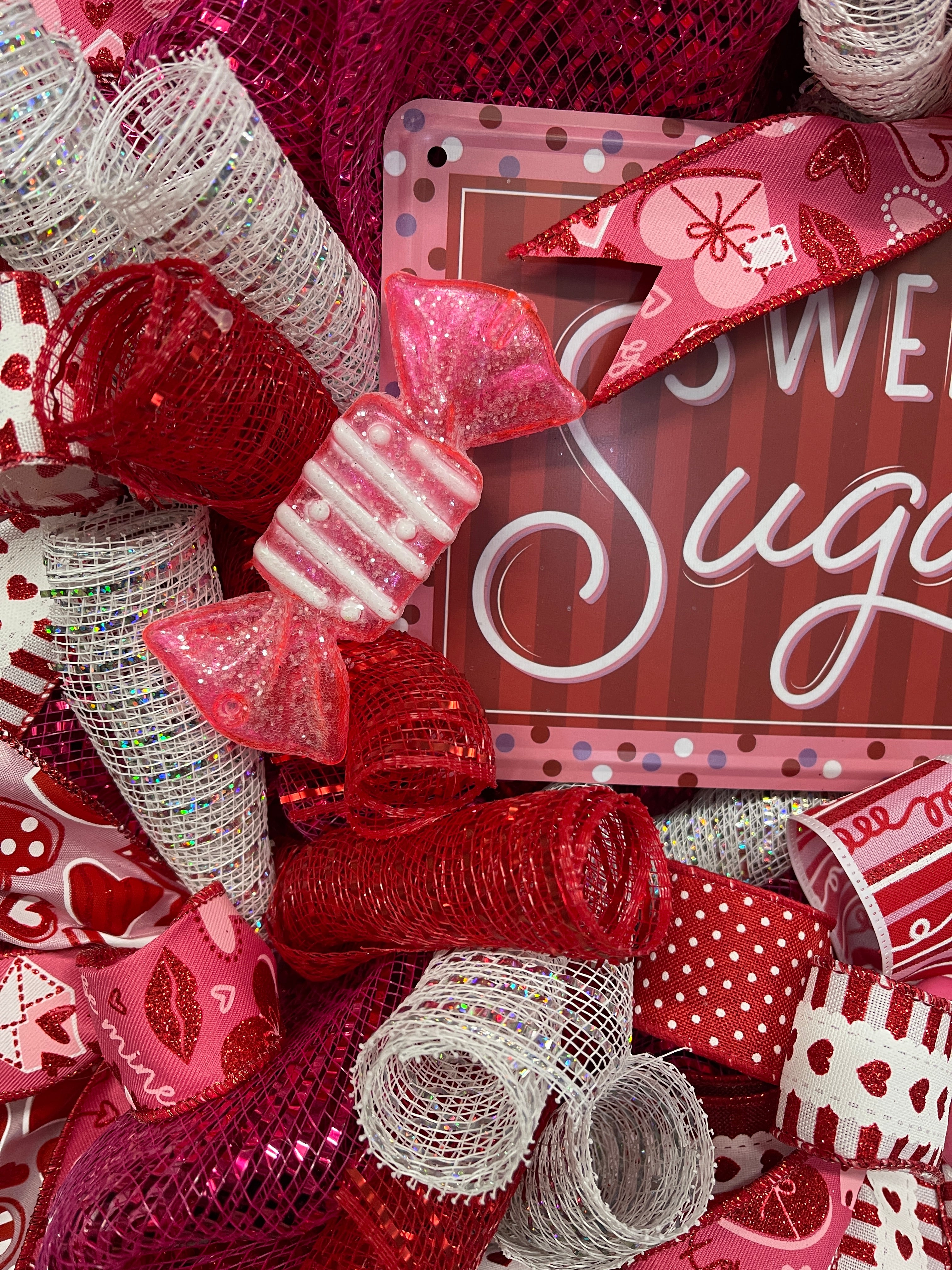 Welcome Sugar Valentines Day Wreath, Sweet Holiday Front Door Decor, KatsCreationsNMore