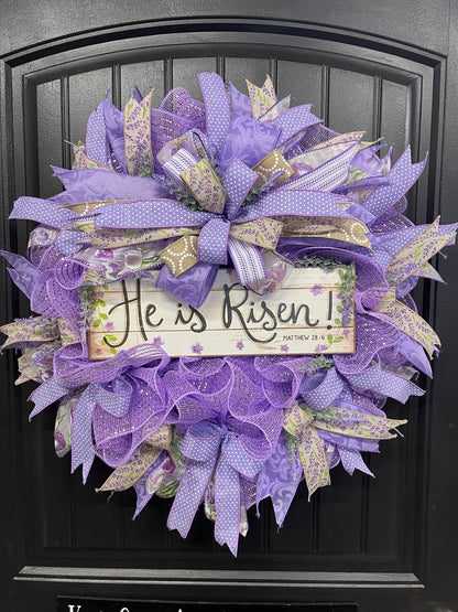 He is Risen Wreath, Religious Spring Front Door Decor, KatsCreationsNMore