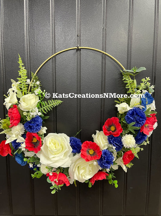 Patriotic Floral Hoop Wreath