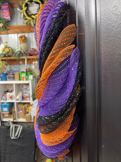 We Did the Mash Halloween Wreath – Monster Mash Spiral Deco Mesh Wreath in Orange, Black & Purple – Spooky Cute Door Decor - KatsCreationsNMore