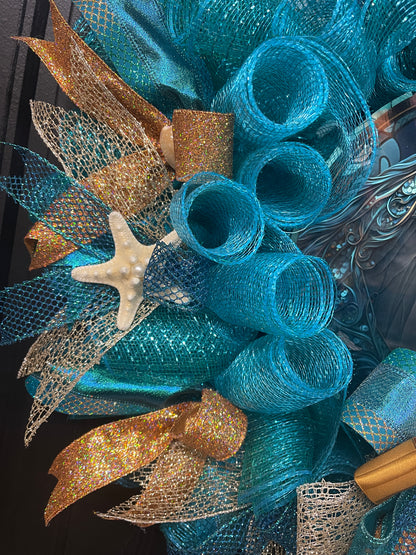 Ethereal Sea Horse Beach Wreath, Fantasy Ocean Lover Front Door Decor, KatsCreationsNMore