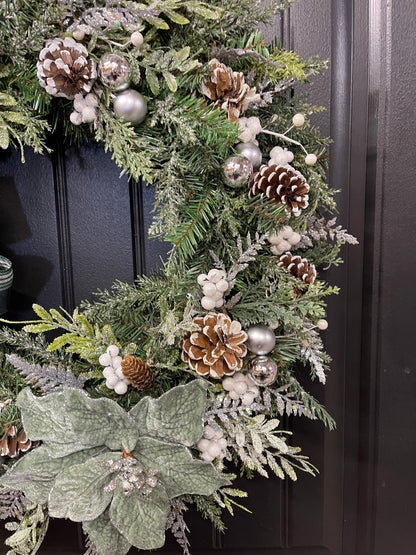 Merry & Bright Sage Green Christmas Wreath | 26” Frosted Evergreen Holiday Decor